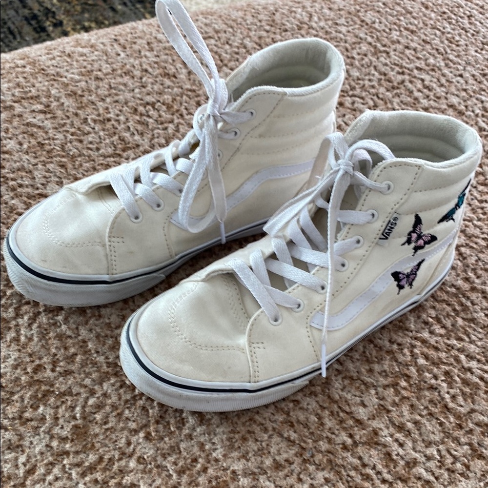 Vans Kids White High-Top Sneakers with Butterfly Design